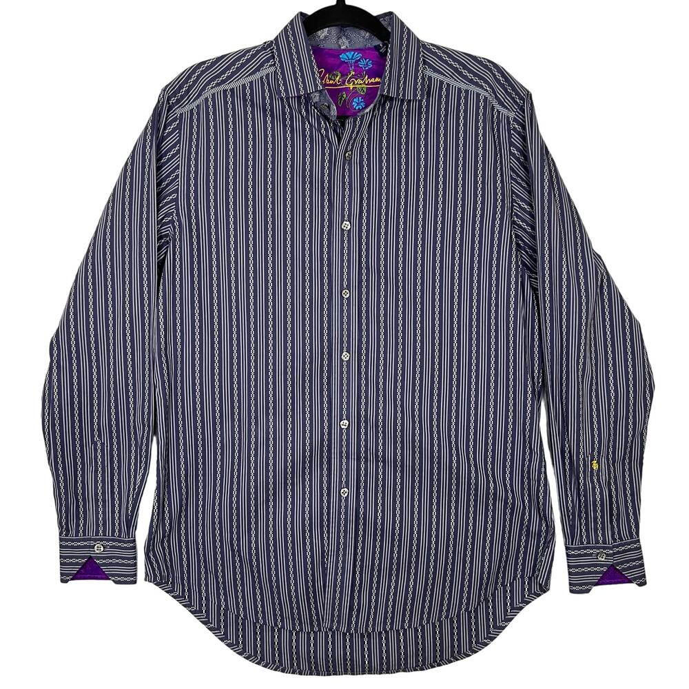 Robert Graham Purple Stripe Long Sleeve Button Down Dress Shirt Small Mens
